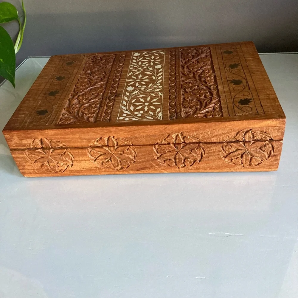 Large India Carved Wood Vintage Storage Box